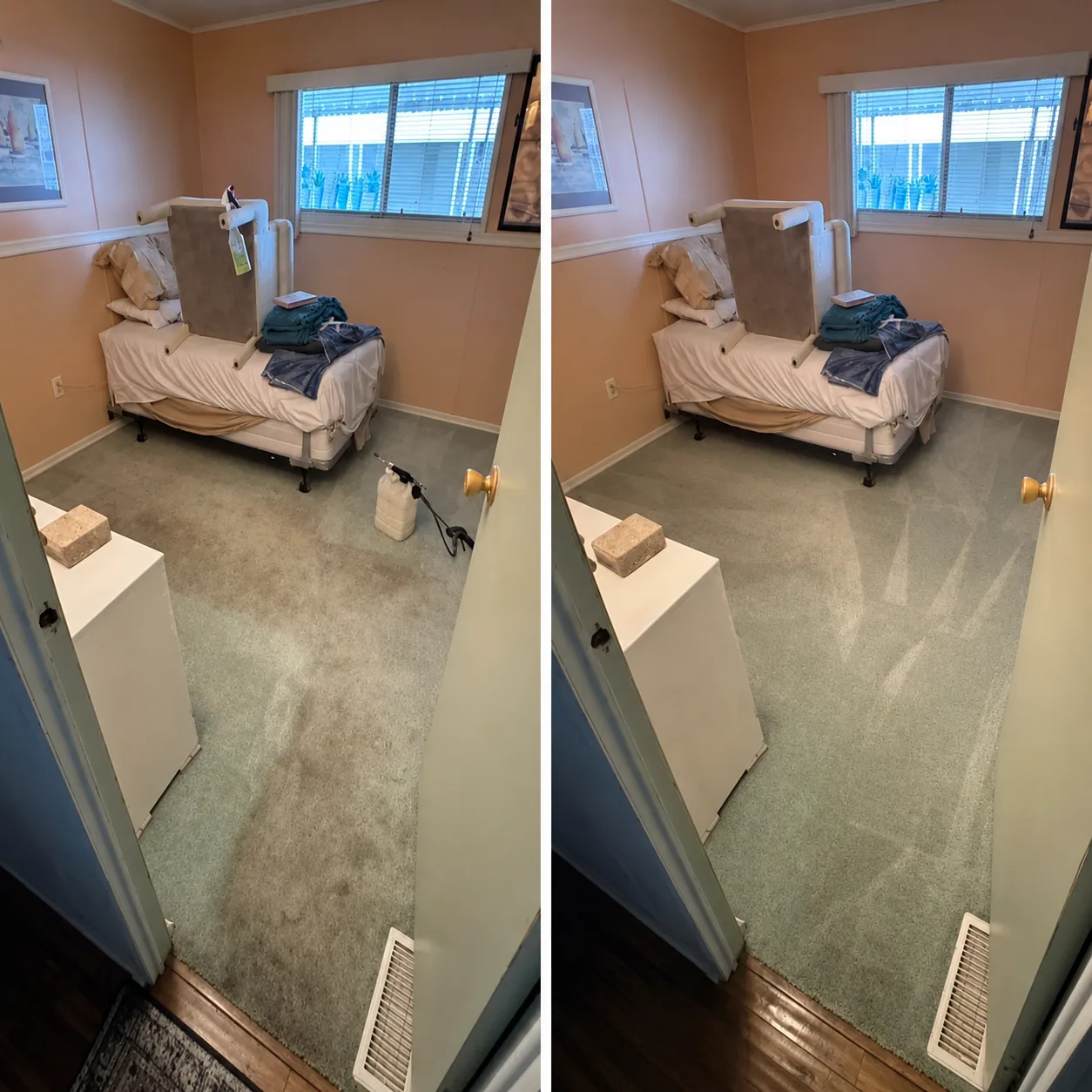 Before and after bedroom carpet shampoo cleaning result in Ingleburn NSW